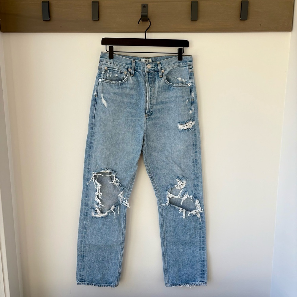 AGOLDE '90s Mid Rise Loose straight destructed Jeans - Fall Out Wash Size 27